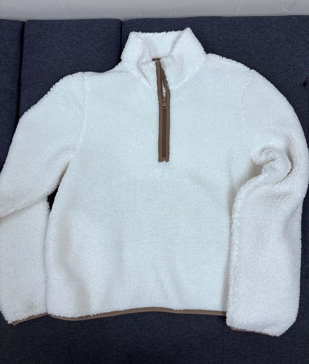 Aspen Women's Cream White Half-Zip Sherpa Fleece Pullover Sweatshirt Size L
